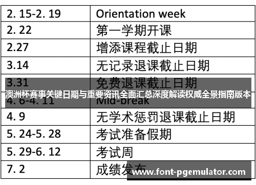 澳洲杯赛事关键日期与重要资讯全面汇总深度解读权威全景指南版本